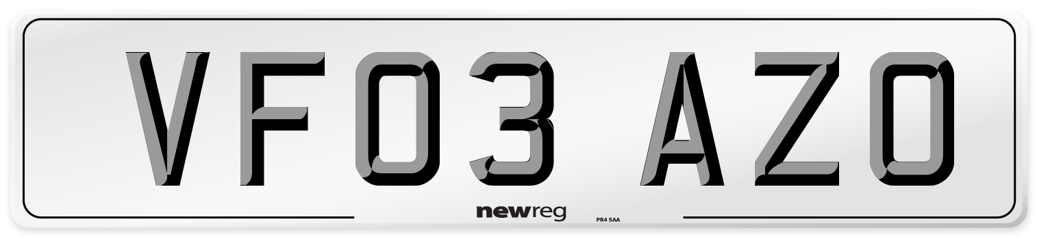 VF03 AZO Number Plate from New Reg